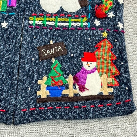 Designers Originals Womens Blue Embroidered Christmas Snowman Sweater Vest Small - Picture 13 of 16